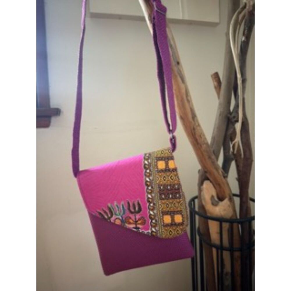 Handmade Magenta Crossbody Bag, African Print Flap, Boho Purse